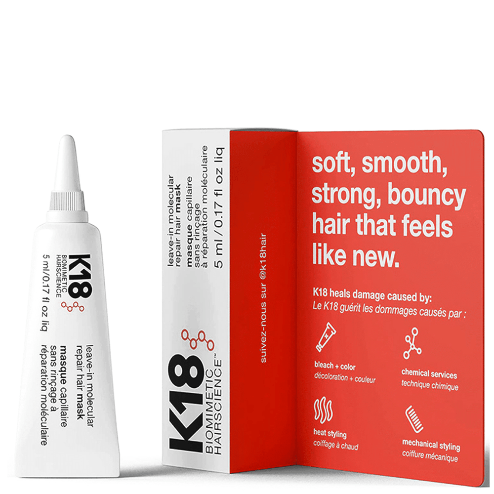 קיי 18 לשיער מסכה ללא שטיפה לתיקון ושיקום מולקולרי של השיער ב-4 דקות  5 מ"ל - K18
