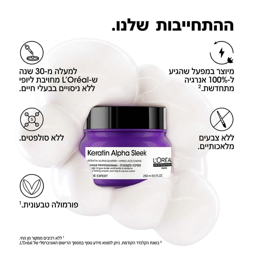 מסכה לשיער "קרטין אלפא סליק" למראה שיער טבעי וחלק 500 מ"ל - loreal professionnel לוריאל פרופסיונל - Itsmydeal